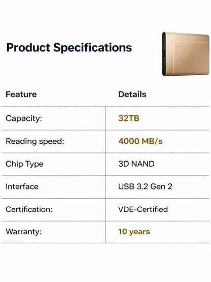 ⚡ 4000mb/s speed! transfer three 4k movies in one second. German 32tb pro ssd for a beer's price!🏆