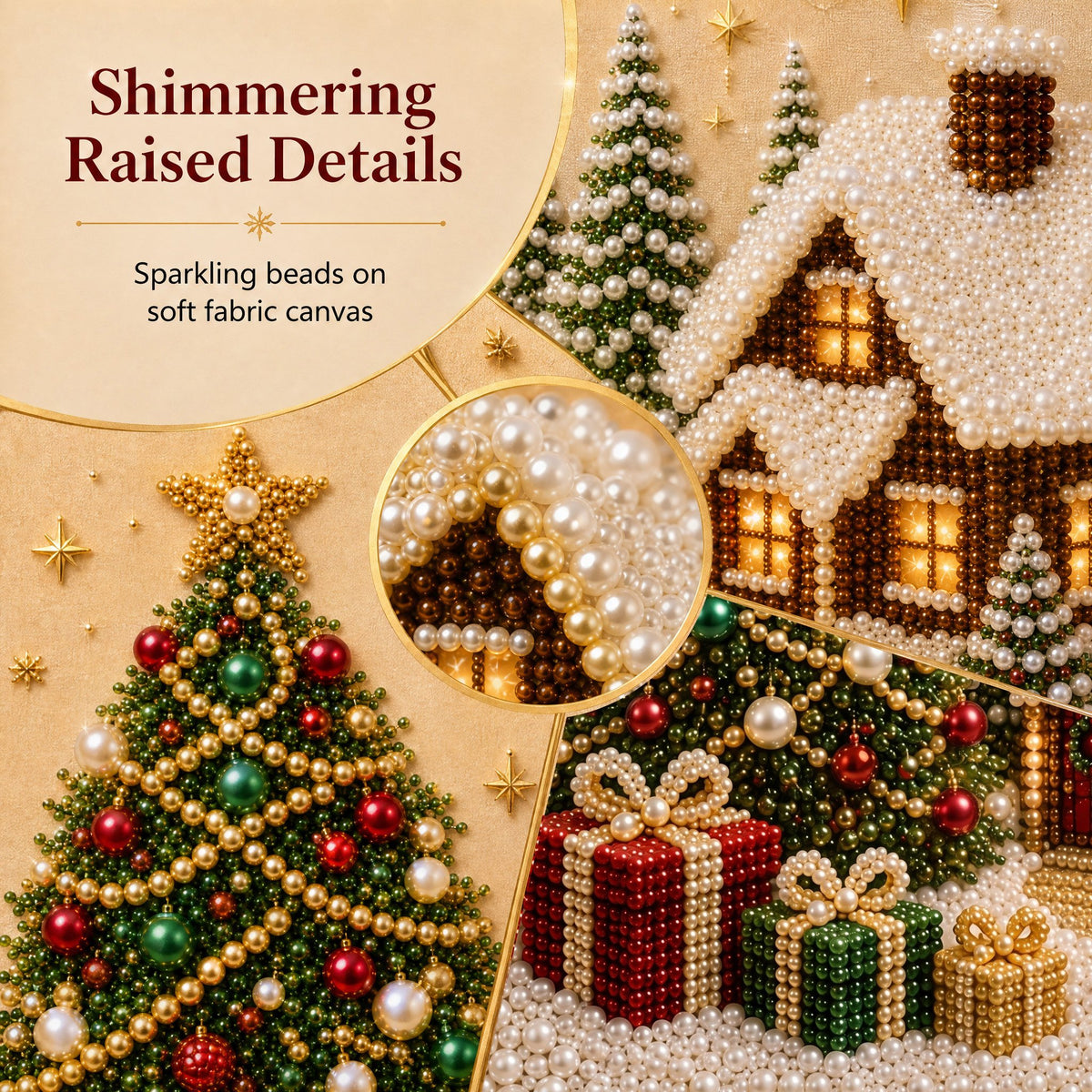 🎄🎅 Premium 3D Pearl Christmas Wall Art Kit | Luxury Flocked Canvas with Scratch-Resistant Non-Fading Pearl Beads DIY Holiday Decor⛄️❄️