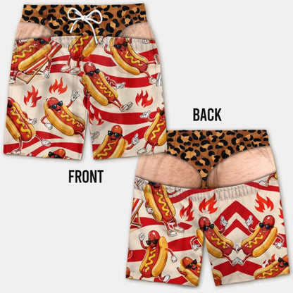 Funny Leopard‑Print Fake Denim Swim Shorts | Novelty Illusion Beach Trunks