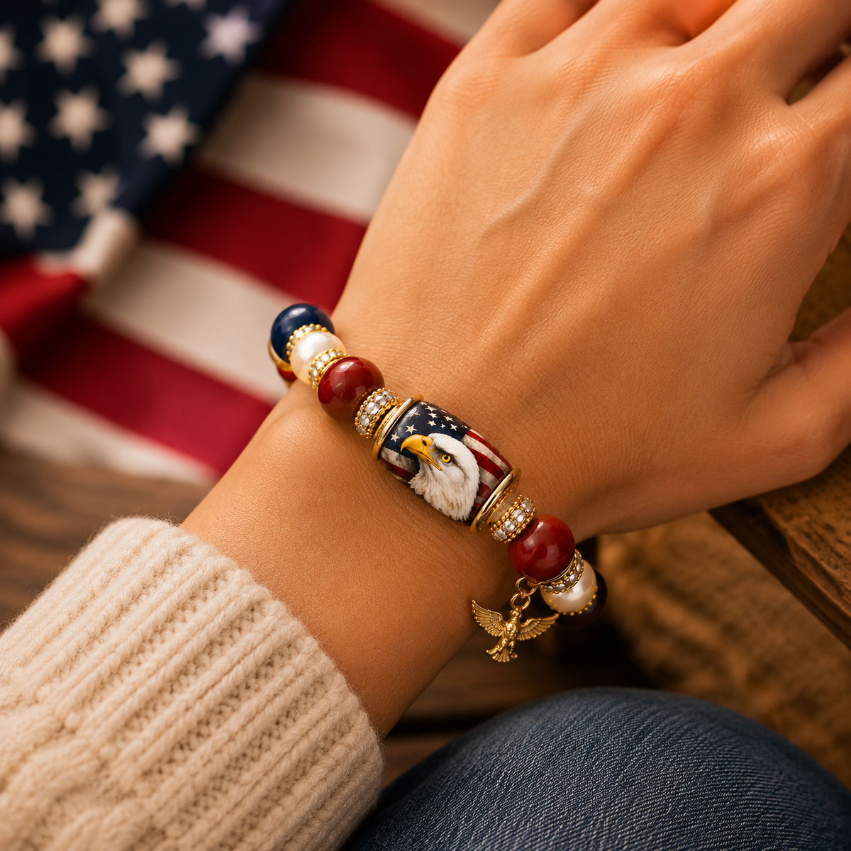 💎 Patriotic Eagle Bead Bracelet – A Symbol of Freedom & Strength ✨