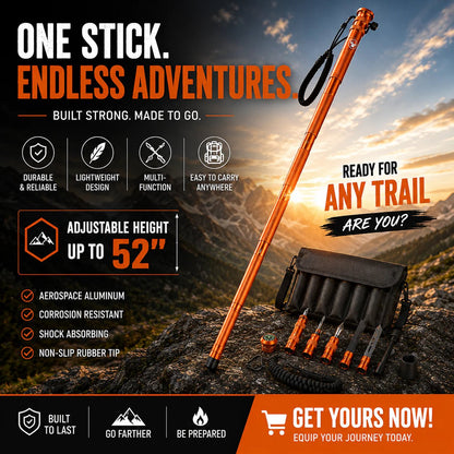 🚨Survival Hiking Stick – Adjustable Trekking Pole with Built-In Outdoor Survival Tools