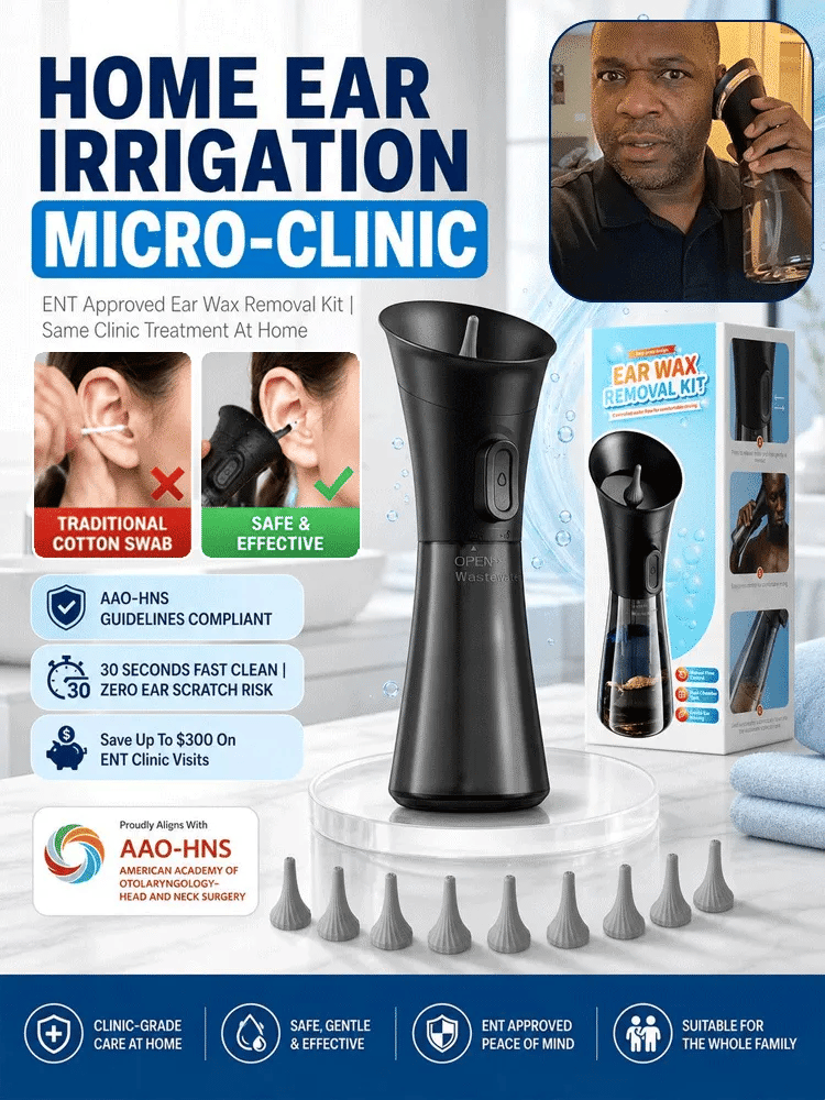 ENT-Approved Home Ear Irrigation Micro-Clinic System – German-Engineered Vortex Pulse Wax Removal Kit Compliant with AAO-HNS Guidelines (Save $1400+ on Clinic Visits!)