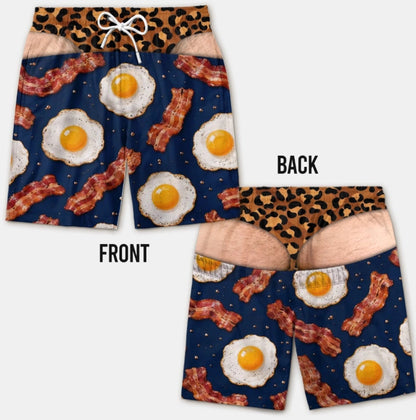 Funny Leopard‑Print Fake Denim Swim Shorts | Novelty Illusion Beach Trunks