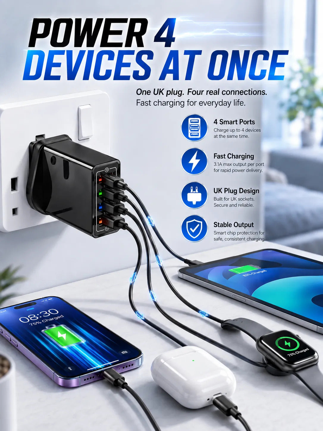 Improve Your Phone's Battery Life⚡4-in-1 Travel Charger🚀 Make your 4-year-old smartphone charge faster than a new one