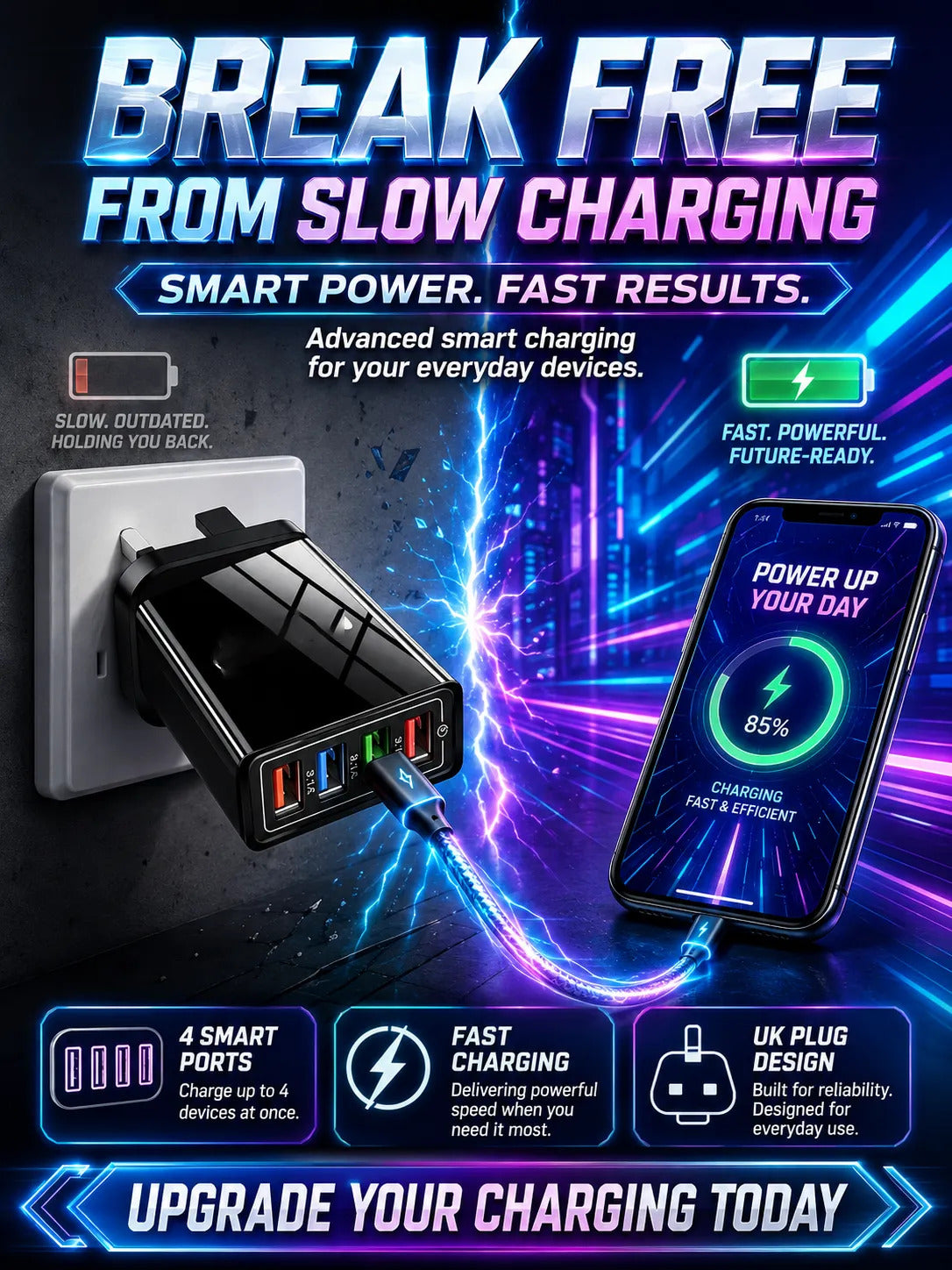 Improve Your Phone's Battery Life⚡4-in-1 Travel Charger🚀 Make your 4-year-old smartphone charge faster than a new one