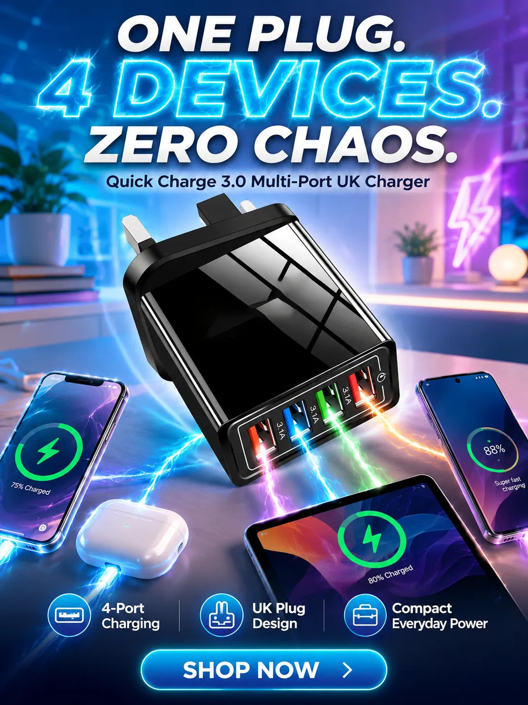 Improve Your Phone's Battery Life⚡4-in-1 Travel Charger🚀 Make your 4-year-old smartphone charge faster than a new one
