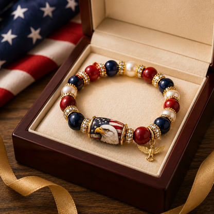 💎 Patriotic Eagle Bead Bracelet – A Symbol of Freedom & Strength ✨