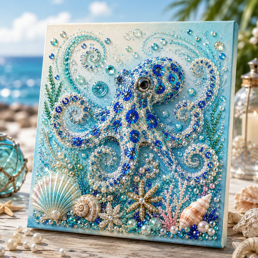 Premium 3D Pearl Ocean Wall Art Kit | Luxury Ocean Theme Canvas with Scratch-Resistant Non-Fading Pearl Beads DIY Coastal Decor 🐚✨
