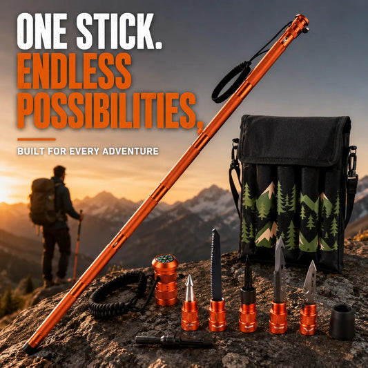 🚨Survival Hiking Stick – Adjustable Trekking Pole with Built-In Outdoor Survival Tools