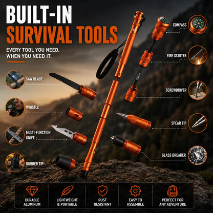 🚨Survival Hiking Stick – Adjustable Trekking Pole with Built-In Outdoor Survival Tools