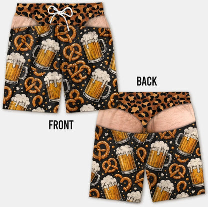 Funny Leopard‑Print Fake Denim Swim Shorts | Novelty Illusion Beach Trunks